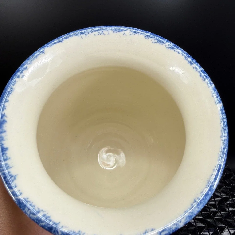 Lebeau et Weilbrenner Poterie Ceramic Utensil Crock Blue White Bird Ustensiles